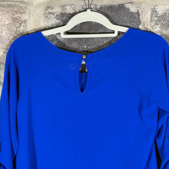 A'Gaci Blouse Woman's Small Royal Blue Gold Cut-Outs 3/4 Sleeve Corpcore Office - Picture 6 of 12